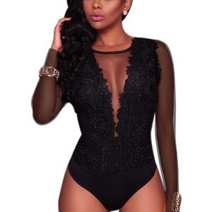 RARITYUS Women Sexy Lace Bodysuit Jumpsuit See Through Mesh Sleeveless/Long Sleeve Tops Swimsuit for Party Outfit (Small)