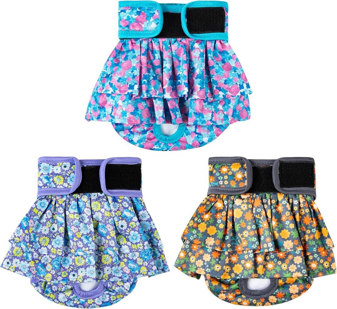 wegreeco Dog Diapers Female (3 Pack), Highly Absorbent Puppy Doggie Dog Diapers for Female Dogs Period, Washable Doggy for in Heat, Small Medium Large Size (Small Floral, Large)