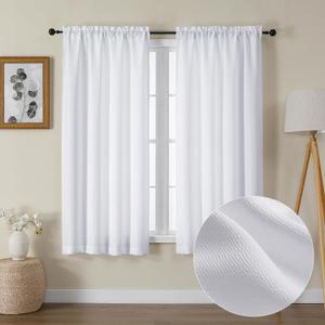Lecloud Bessie White Curtains 63 Inch Length 2 Panels, Light Filtering Curtains for Bedroom, Faux Linen Textured Window Drapes with Rod Pocket, Window Treatments for Living Room, Each 40 W x 63 L