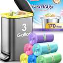 Small Trash Bags 3 Gallon 170 Count Strong Trash Bags Colorful Small Garbage Bags, Trash Can Liners for Bathroom Home Office Kitchen Bedroom, fit 5-10 Liter, 1,1.2,1.6,2,2.6,3 Gal,Multicolor