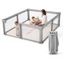 Baby Playpen Portable, Pre-Assembled Play Pen 71x79 Large Foldable Playpen for Babies and Toddlers, Sturdy and Safe Toddler Play Yard Indoor Outdoor with Carry Bag,Light Grey