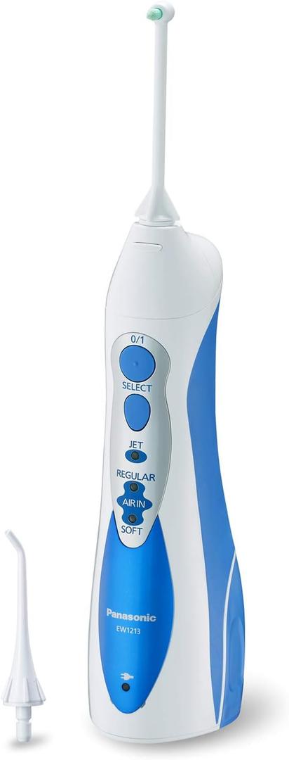 Panasonic Professional Water Flosser for Braces, 2-in-1 Cordless, Portable Oral Irrigator with Jet Nozzle & Tuft Brush, EW1213A, White