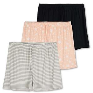 Real Essentials 3 Pack: Womens Ultra-Soft Comfy Stretch Pajama Lounge Shorts Elegant Sleepwear, L