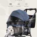 3 in 1 Pet Carrier Stroller with Detachable Carrier, Foldable Dog & Cat Stroller for Small/Medium Dogs up to 33 lbs, Large Storage Bag, Full Window Mesh, One-Touch Dual Brake, Car Seat