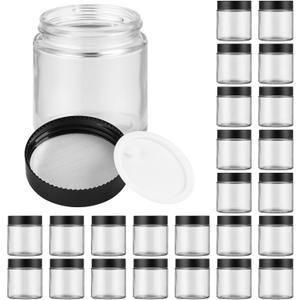 Glass Jars with Lids,Eco-Friendly Cosmetic Containers with Airtight Black Lids & Liners, Multi-Color Options for Cream, Lotion, Body Butter, DIY Skincare Travel Jars (Clear, 4oz)