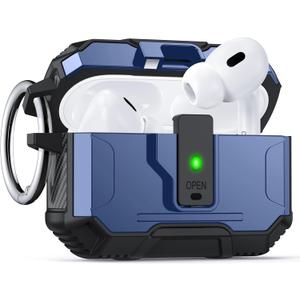 for AirPods Pro 2 Case Cover [Safety Lock] [Magnetic One-Click Open] [Military Shockproof Armor] Double Rugged Outdoor Wireless Charging Case for AirPods Pro 2nd Generation with Keychain, Blue
