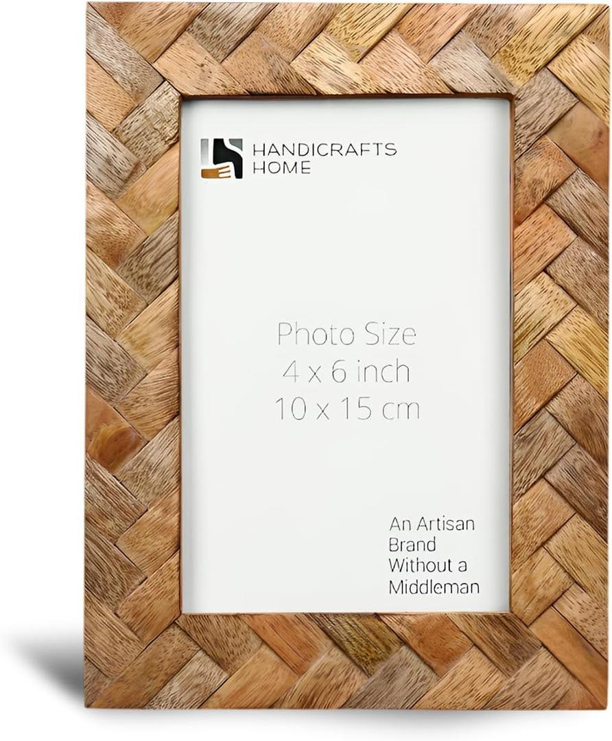 Handicrafts Home Wood Picture Frames For Christmas Decor Handmade 4x6 Natural Wood Photo Frame for Wall & Tabletop, Rustic Farmhouse Decor, Vintage Decor, Boho Shelf Styling, Modern Home Decor, Living Room Wall Art, Desk Decor & Christmas Gift - Cinnamon Plaits