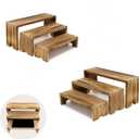 Display Riser Wood Risers Cupcake Stand 3 Tier Racks Decorative Rectangular, 2 Set 6 Piece Cologne Perfume Organizer Showcase Items(Nature Wood)