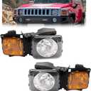 HECASA Pair Headlight Assembly Compatible with 2006-2010 Hummer H3/09-10 H3T Headlamp Front Light Lamp Clear/Yellow Lens - Driver&Passenger Side