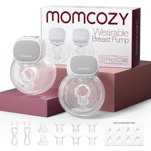 Momcozy S9 Pro Upgraded Wearable Breast Pump, Hands-Free Design with Extended Battery Life & LED Display, Double Electric Portable Pump with 2 Modes & 9 Levels, 24mm, 2-Pack, Gray