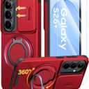 JAME for Samsung Galaxy S26+ Plus Case, Ring Holder Stand Kickstand, Slide Camera Cover with Screen Protector, Dual-Layer Shockproof Protective, Magnetic Accessory Friendly S26 Plus Phone Case, Red