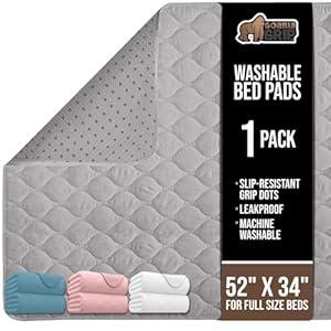 GORILLA GRIP Washable Underpads, Waterproof Reusable Heavy Absorbency Incontinence Bed Pads, Leak Proof Toddler Mattress Pad, 52x34 Slip Resistant Protector for Bedwetting, Adults and Kids, Gray