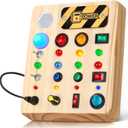 TINTECUSA Busy Board Montessori Toys for Toddler, Wooden Sensory Board Switch Toy with Shape Sorter LED Light Up Toys Educational Plane Travel Activity for Girls & Boys