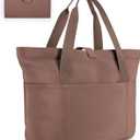 BAGSMART Tote Bag for Women, Foldable Tote Bag With Zipper Travel Large Shoulder Bag Handbag for Work (Coffee Brown)