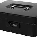 Cash Box with Money Tray and Combination Lock - Metal Money Box for Cash, Petty Cash Lock Box for Christmas Gift 9.84" x 7.87" x 3.54" Black (Large)