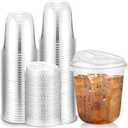 Baderke 50 Pcs Plastic Cups with Sip Lids Round Bottom Disposable Plastic Coffee Cups with Lids Clear Strawless Crystal Mugs for Iced Coffee Smoothie Cold Beverage Party Catering Supplies (12 oz)