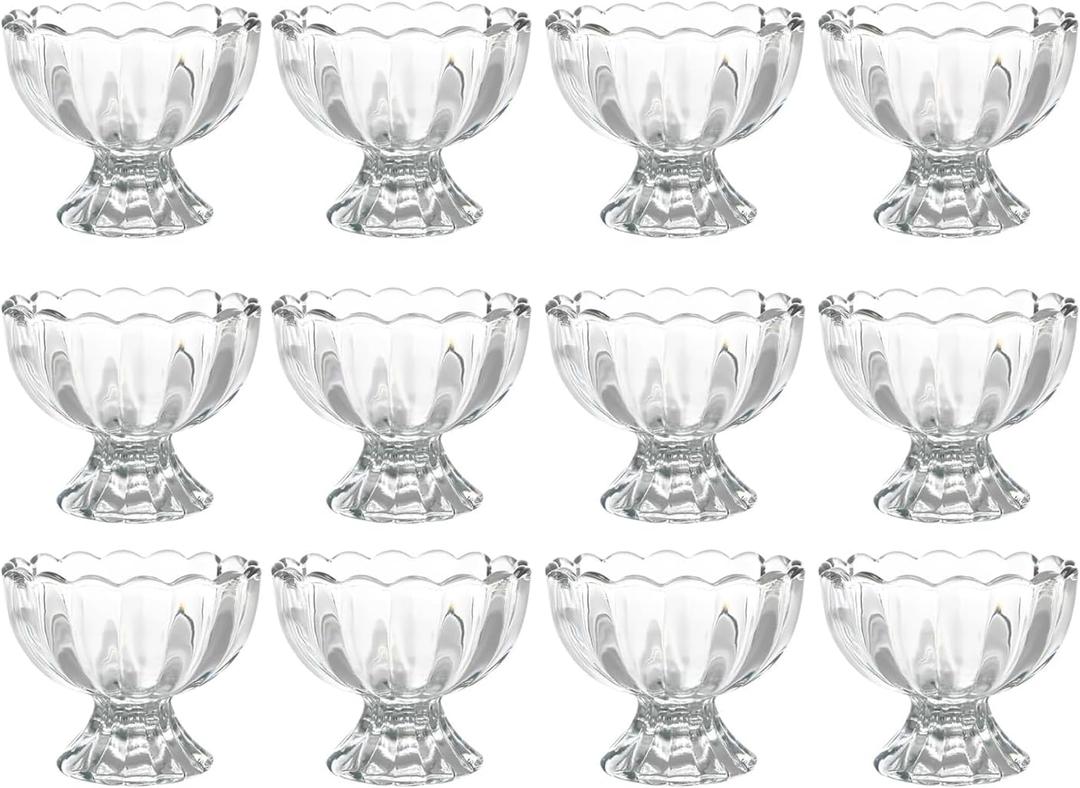 Iced Cream Dessert Bowl，Set of 12，6oz Vintage Glass ware with Heavy Base, Drinking Cup for Sundae, Fruit, Ice Cream, Snack, Condiment (12)