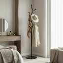 Black Freestanding Coat Rack & Tree Marble Base 9 Hooks