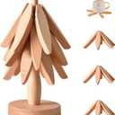 Wooden Trivets for Hot Dishes, Tree Trivet Set, Stackable Tree Coasters for Hot Dish, Pot, Bowl, Teapot, Includes 4 Trivets, 1 Stand, and 4 of Choice (Natural Wood)