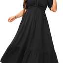 Plus Size Sun Dresses Women - Summer Off the Shoulder Puff Sleeve A Line Boho Maxi Flow Long Dress 2025 (24W, Black)