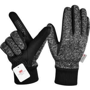 MOREOK Winter Gloves for Men/Women -10F 3M Thinsulate Warm Touch Screen Snow Ski Bicycle Bike Gloves for Driving/Cycling/Running/Hiking (Large, deep gray)