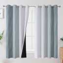 Estelar Textiler Stone Blue and Greyish White Blackout Curtains 63 Inch Length 2 Panels Set, Room Darkening Grommet Ombre Curtains for Bedroom, Thermal Insulated Light Blocking Gradient Drapes, 52Wx63L