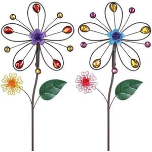 YEAHOME Garden Decor for Outside, 2 Pack 22.2“ Hollow-Out Flower Garden Stakes Spring Decor, Metal Flowers with Shaking Head Yard Art for Outdoor Lawn Backyard Porch Patio Garden Decorations