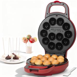 SugarWhisk Flip Cake Pop Maker Machine with Ceramic Coating, Make 12 x 1.4 Inch Cake Pops, Cake Pop Kit for Kids, Cake Pop Supplies, Snack Machine, Recipe & Brushed Included, Red