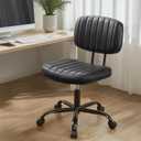 Sweetcrispy Small Office Desk Chair - Armless PU Leather with Comfy Lumbar Support, Height Adjustable Rolling Swivel Task for No Arms, for Adult, Student, Bedroom, Home, Vanity, Black