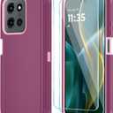 Qinmay Phone Case for Motorola Moto G 2025/Moto G Play 5G 2025 Case with HD Screen Protector, Heavy Duty Shockproof & Dropproof 3-Layer Cover Phone Case,WineRedPink