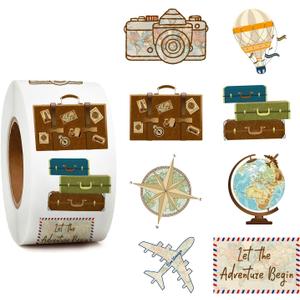 1000pcs Retro Travel Stickers in 1 Roll for Travel Scrapbook Supplies, 1.5 Inches Passport Stickers Perfect for Party Decoration and Stickers for Luggage