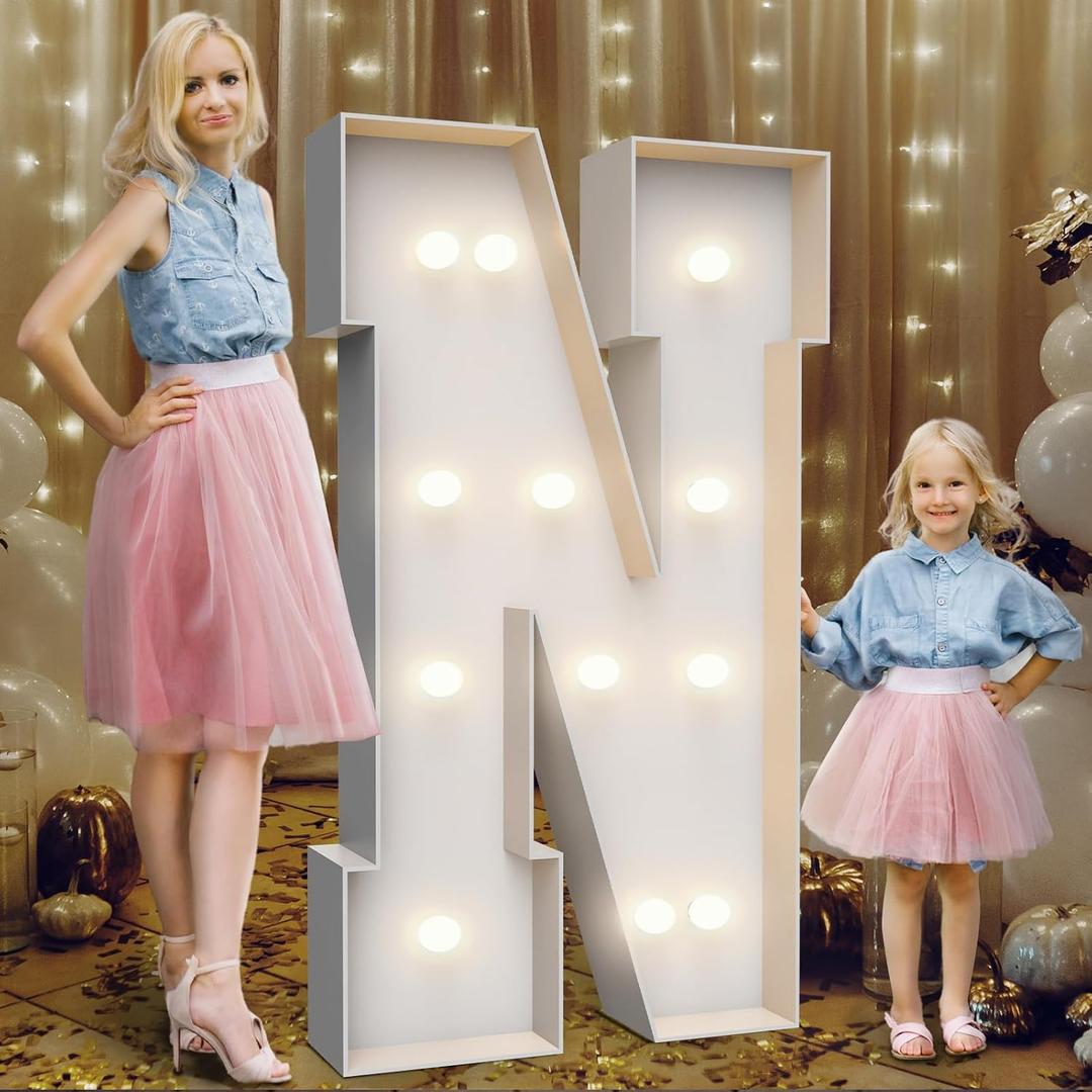 4FT Marquee Light Up Letters N,Party Decoration Large Marquee Light Up Letters with Weighted Water Bag,Pre-cut Foam Board Set Can Be Used for Birthdays,Weddings,Baby Anniversaries