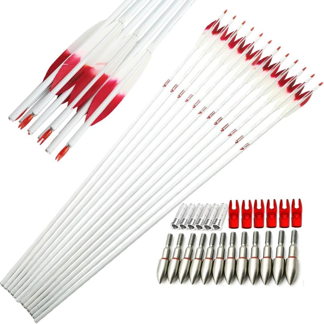 Linkboy Archery 30/32inch Carbon Arrow 500 600 700 800 Spine Arrows Compound Bow Hunting Arrows Bow Target 5inch Gradient Target Practice Feather 12pcs (White-pink)