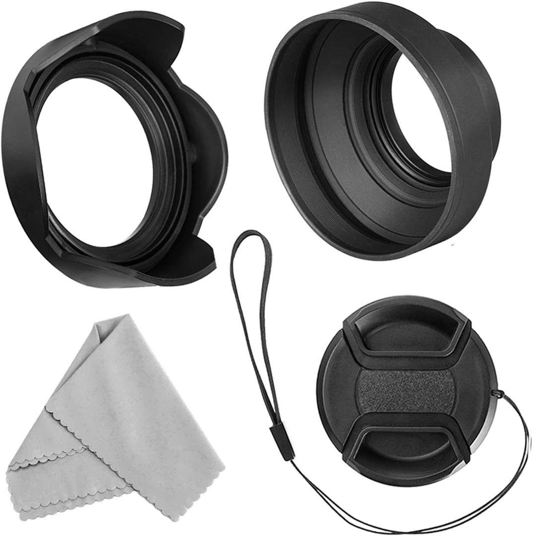 55mm Lens Hood Set Compatible with Nikon D3400 D3500 D5500 D5600 D7500 DSLR Camera with AF-P DX 18-55mm f/3.5-5.6G VR Lens, Collapsible Rubber Hood + Reversible Tulip Flower Hood + Lens Cap