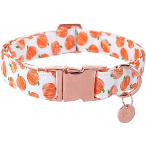 UP URARA PUP Halloween Dog Collar with Metal Buckle Gift Fall Dog Collar for Small Medium Large Girls or Boys Dogs Cute Pumpkin Cotton Pet Collars, 2 pack