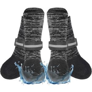 EXPAWLORER Anti Slip Dog Socks to Prevent Licking Paws, Shoes for Winter Snow, Boots & Paw Protectors with Grippers, Waterproof Booties for Hardwood Floors for Senior Dogs Black Small