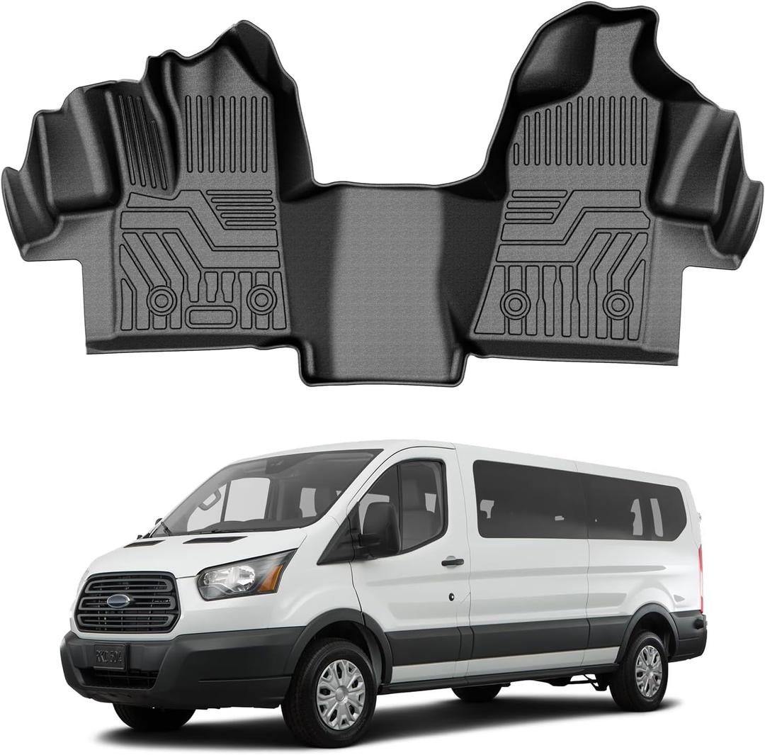 T TGBROS Floor Mats Custom Fit for 2015-2021 Ford Transit 150/250/350/350HD (No Transit Connect) Front Row All Weather TPE Floor Liners Non-Slip Black 1PCS