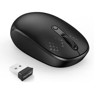 TECKNET Wireless Mouse, 2.4G Quiet Computer Mouse with USB Receiver, 4 Buttons Portable Cordless Mice for Chromebook, Laptop, PC, Mac, 800/1200/1600 DPI - Black