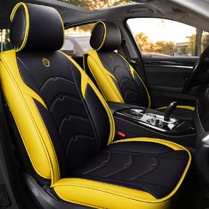 Cartoon Bear All-Inclusive Leather Four Season Seat Cover Cushion 5 Seat Full Set of Universal Fit (Black-Yellow)