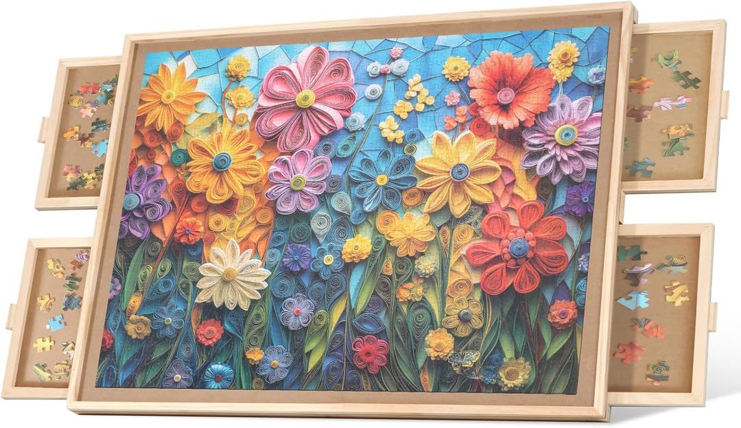 1500 Pieces Rotating Puzzle Board with 4 Drawers,32.68"x24.41" Portable Wooden Jigsaw Puzzle Table with Lazy Susan Spinning Cover for Adults