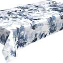 Navy Blue Floral Tablecloth 60 x 104 Inch Rectangle, Dark Blue and White Flower Tablecloths Tablecloths Polyester Spring Table Cloth for Holiday Parties Kitchen Dining Indoor Outdoor