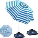 OutdoorMaster Beach Umbrellas for Sand with Sandbag & Anchor, 6.5ft Adjustable Umbrella for Beach Heavy Duty Wind, Portable UPF50+ Sunshade with Carry Bag for Patio, Blue Striped