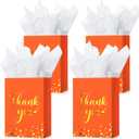 Tinlade 30 Pcs Thank You Gift Bags with Tissue Paper Gold Thank You Wedding Bags with Handle for Graduation Business Shopping Wedding Shower Party Favors(Orange)