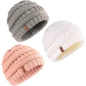 FURTALK Baby Beanie Winter Soft Warm Knit Hat 3 Pack Infant Toddler Slouchy Caps (0-12 Months, White+pink+grey)