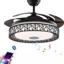 42 Inch Invisible Ceiling Fan with Light and Remote Control, Creative Bluetooth Retractable Blades Chandelier Fans with 3 Lights Change and 3 Speeds for Bedroom Dining Room
