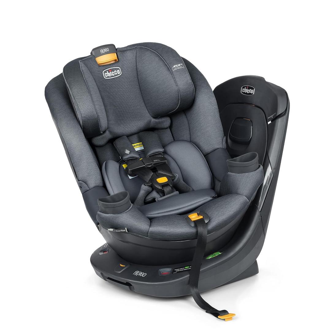 Chicco Fit360 ClearTex Rotating Convertible Car Seat with 360 Degree Rotation for Rear-Facing and Forward-Facing, LeverLock Self-Tensioning Lock System, Carbon/Grey