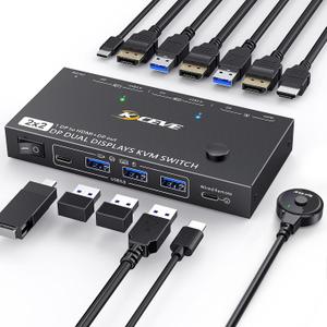 Displayport KVM Switch 2 Monitors 2 Computers 8K@60Hz4K@144Hz. USB3.0 MST KVM Switch Dual Monitor for 2 Computers Share 2 Monitors and 4 USB Devices Support Extended/Copy Mode with Desktop Controller
