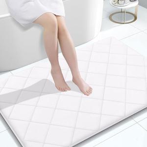 OLANLY Memory Foam Bath Mat 40x32, Ultra Soft and Absorbent Bathroom Rugs, Machine Washable, Comfortable Bath Carpet for Bathroom Floor, Tub and Shower, White