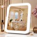 10"x8" Portable Lighted Makeup Mirror with 3-Color Dimmable LED, Touch Screen Vanity Mirror for Travel or Bedroom Desk (White)