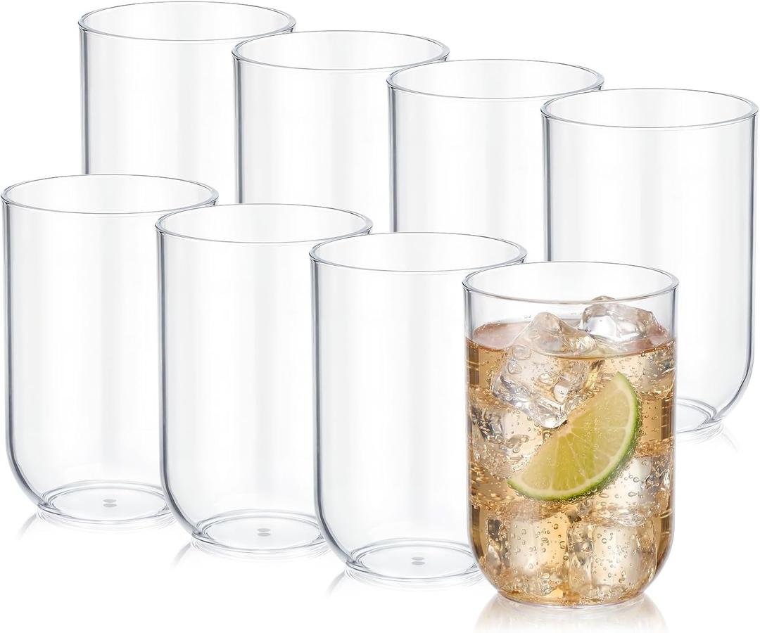 Ziliny 10oz Unbreakable Plastic Stemless Wine Glasses Set of 8, All Purpose Cups, Reusable Plastic Drinking Cups for Outdoor Use, Poolside, Party, Camp, Weddings, Daily Use(Clear)